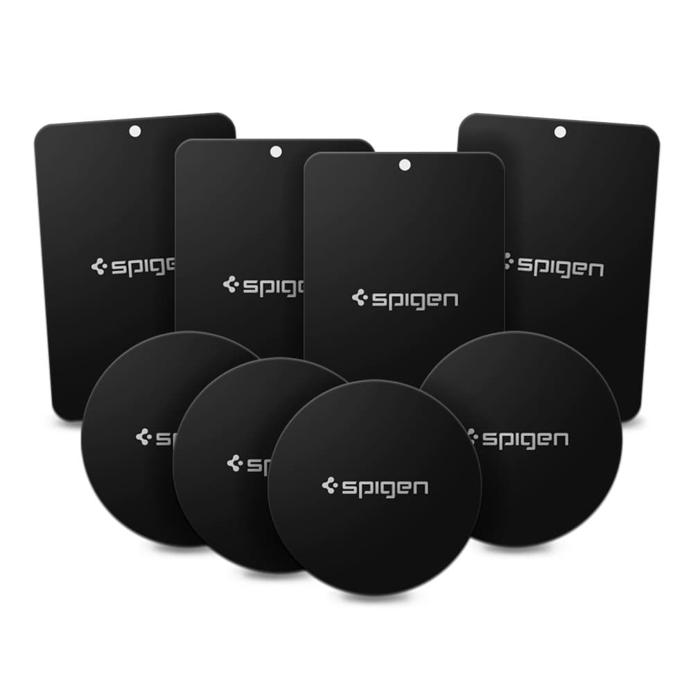 Spigen Kuel MP-8P Metal Plates for Magnetic Car Mount Phone Holder QNMP Compatible (8 Pack - 4 Round, 4 Rectangle) - Black