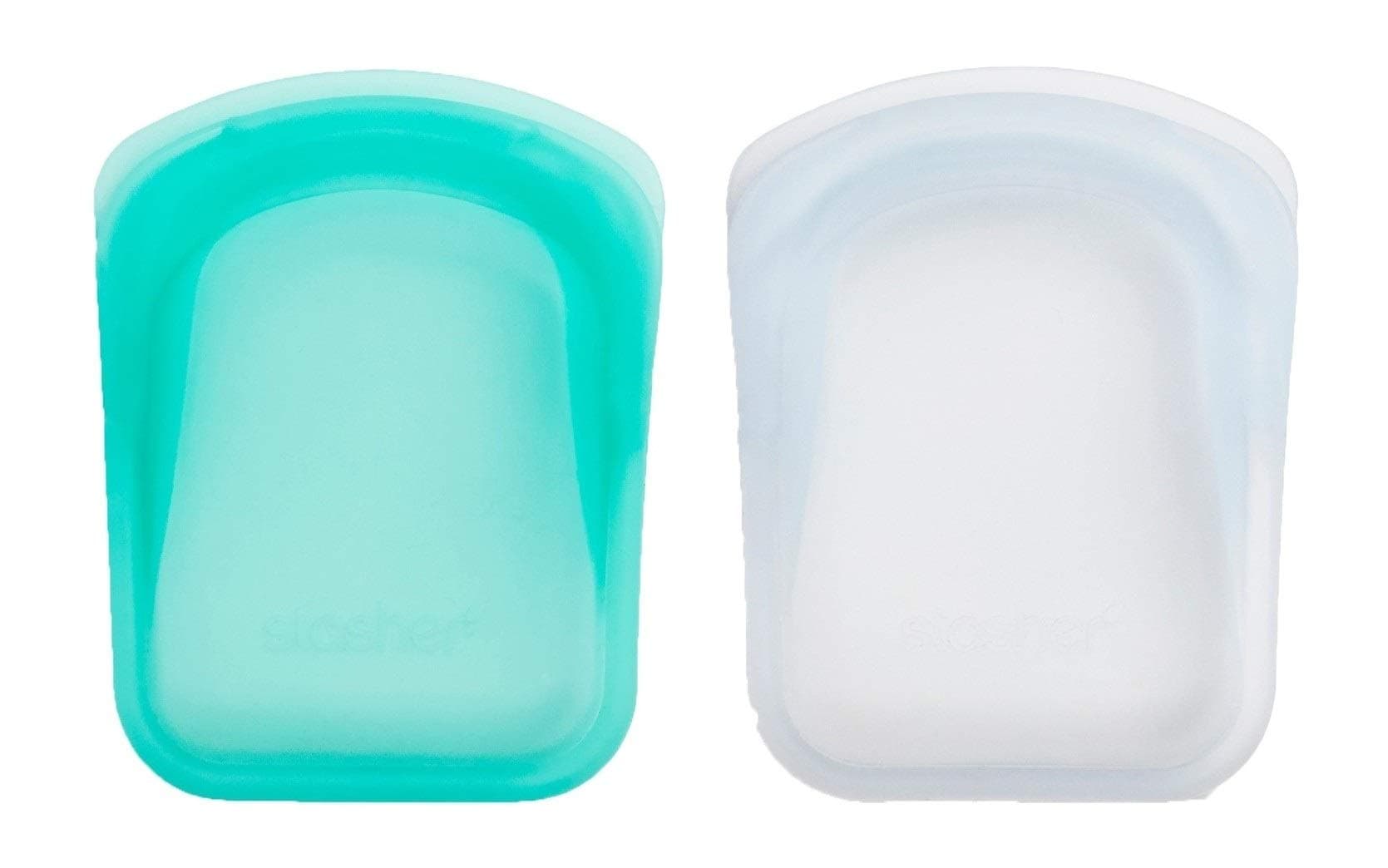 Re-Usable Food-Grade Platinum Silicone Pocket Bag for Eating from/Storing in/Organising/Travelling, 8.25 x 12.05 cm, Set of 2, Clear and Aqua