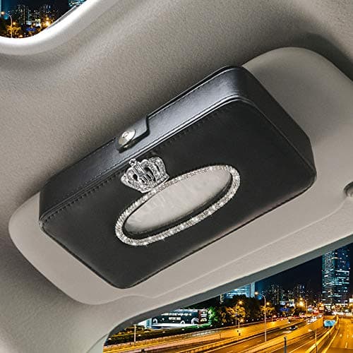 Dotesy Bling Bling Car Visor Tissue Holder Leather Crystals Paper Towel Cover Case for Women
