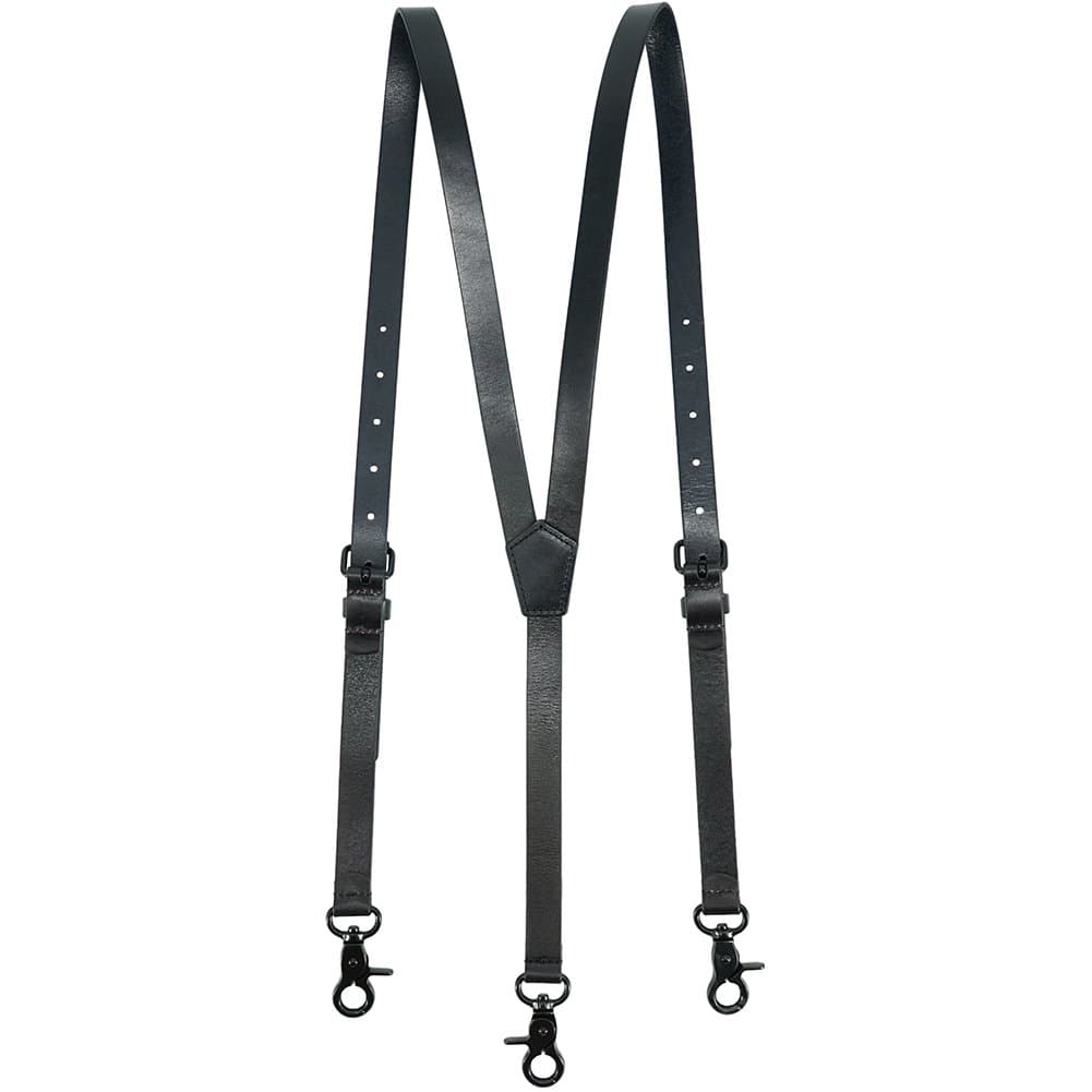 Men's Black Genuine Leather Steampunk Y Suspenders with 3 Snap Hooks Great for Wedding & Part