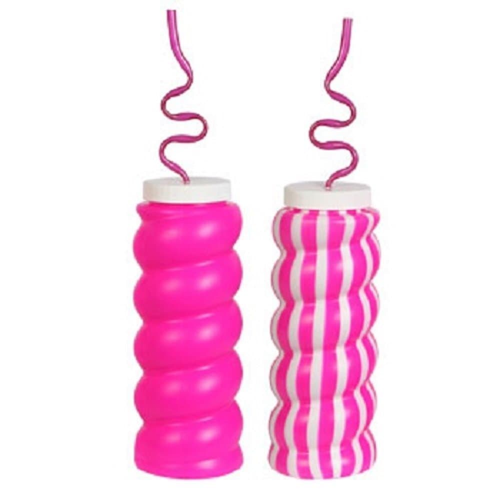Plastic Spiral Drink Bottles with Krazy Straws, 18 oz. 2 count.
