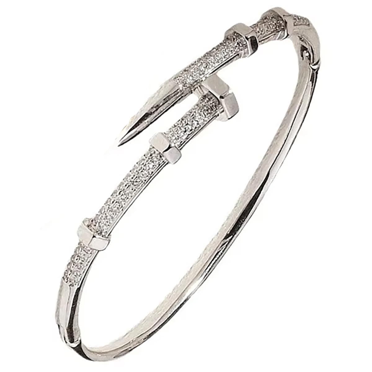 Nail Bangle Bracelet for Women 18K Gold Plated Cubic Zirconia Stones Titanium Steel Bracelet Jewelry Valentines Christmas Gifts