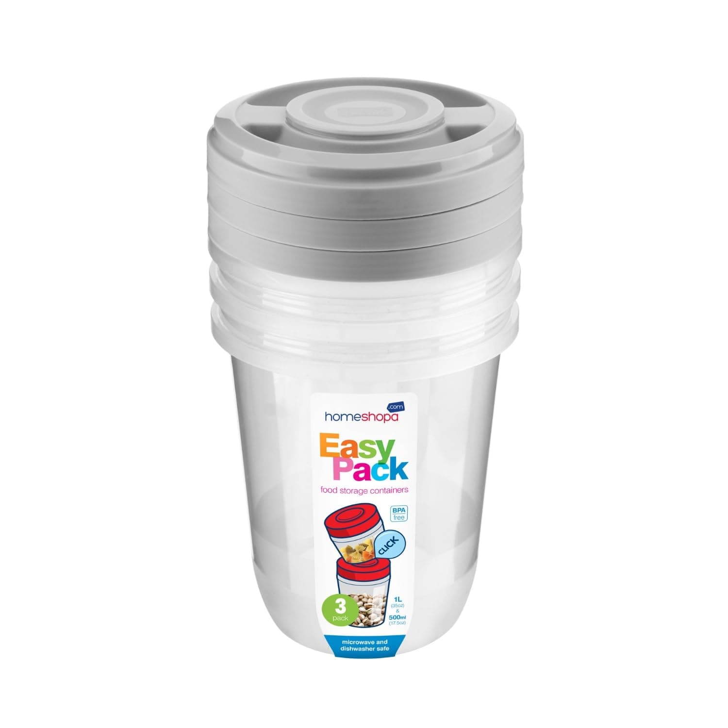 HOMESHOPA Round Plastic Food Storage Containers, Grey 3 Pack 1 Litre Screw & Seal Lids BPA-Free Stackable Leak-Proof Airtight Canisters, Microwave and Dishwasher Safe