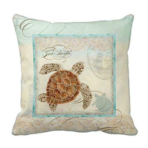 Sea Turtle Coastal Beach - Home Decor Pillow Cover Cotton Pillowcase Cushion Cover 20 X 20