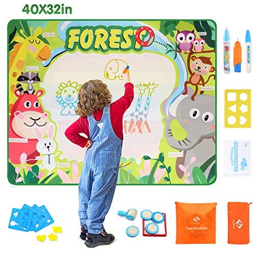 Fansteck Water Doodle Mat, Large Water Drawing Mat 40X32 inch, No Mess Aqua Magic Doodle Mat with 24 Accessories, Colorful Educational Toy and Ideal Gift for Toddlers, Boys, Girls Age of 2 3 4 5 6 7 8
