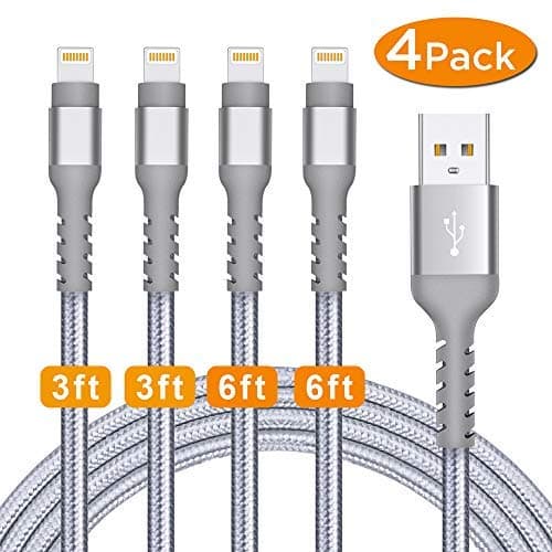 Azhizco iPhone Charger Cable MFi Certified Nylon Braided Lightning to USB Charging and Data Syncing Cord for iPhone XS Max, XR, X, 8, 7, 7 Plus, 6, 6s, 6 Plus, 5, 5c, 5s, SE, 4Pack