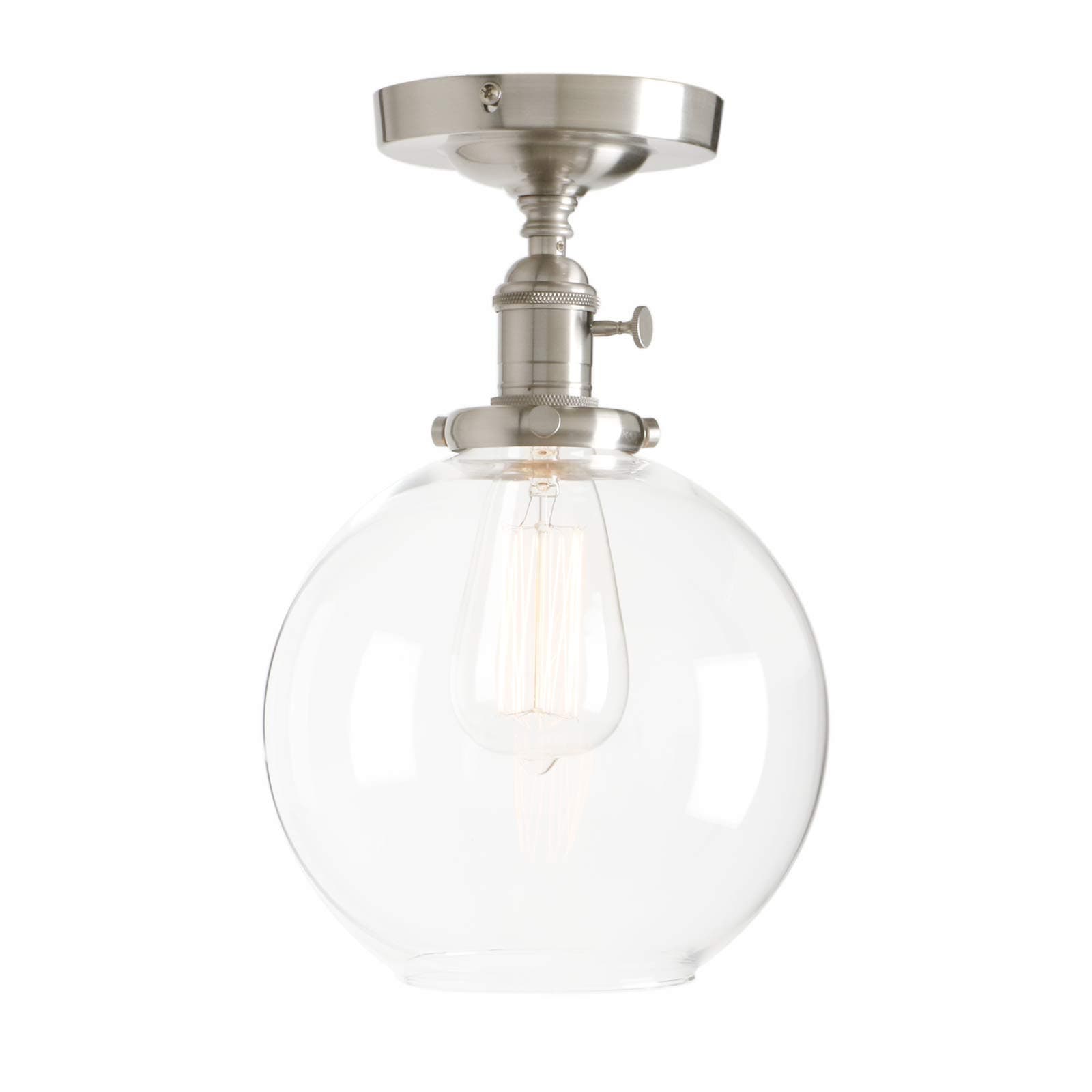 PERMO Vintage Ceiling Light 1-Lights Pendant Lighting Chandelier with 7.9" Globe Clear Glass (Brushed)