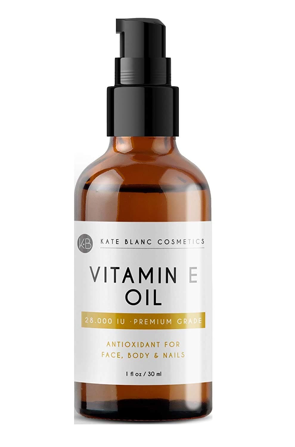 Vitamin E Oil by Kate Blanc. Moisturizes Face and Skin. 100% Pure, Extra Strength. 28,000 IU, Premium Grade, Antioxidants. Reduce Appearance of Scars, Wrinkles, Dark Spots. Free eBook w Recipes (1 oz)