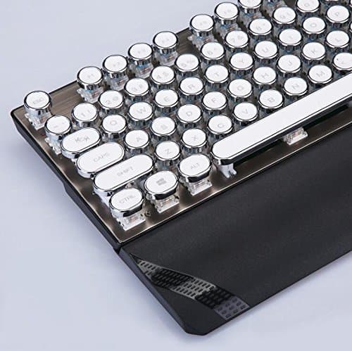 Ralon OLD-SCHOOL KB-104 LED Back-lit Mechanical Gaming Keyboard with Two Key-Cap Options, Also with Vintage USB Typewriter Inspired Computer PC Gaming Keyboard (White Keys)