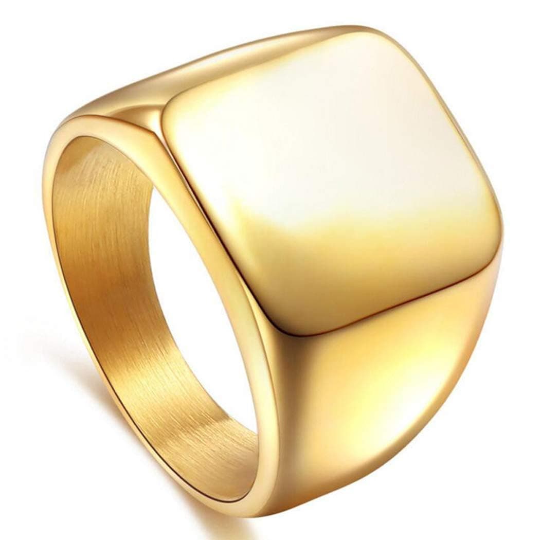Signet Biker Rings Solid Polished Stainless Steel Ring for Men, Gold Color in Size 10