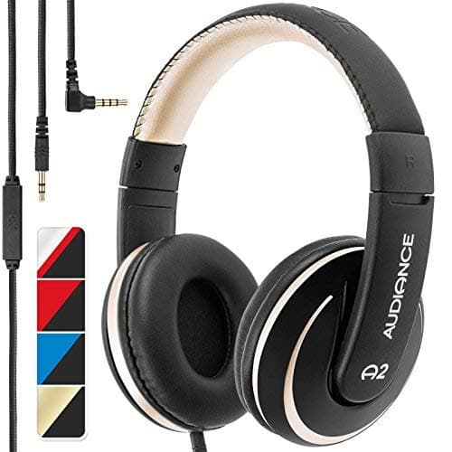 Audiance A2.0 Premium Over-Ear Stereo Headphones with Detachable Cable & 3.5mm Jack | Noise Isolating Wired Headset with Built-In Microphone for Hands Free Calls - Gold & Black
