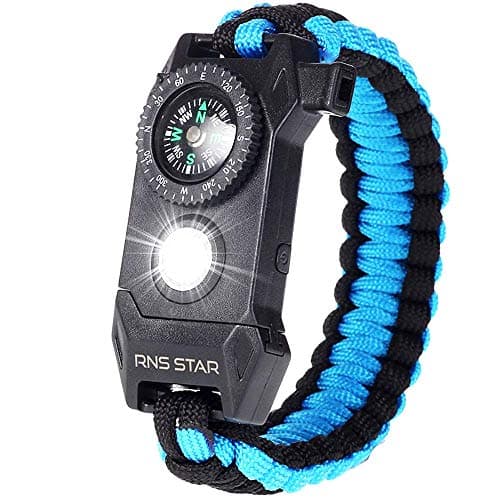 RNS STAR Paracord Survival Bracelet 6-in-1 - Hiking Gear Traveling Camping Gear Kit - 70% Bigger Compass LED SOS Emergency Function Flashlight,Fire Scrapper,Flint Fire Starter,Survival Knife