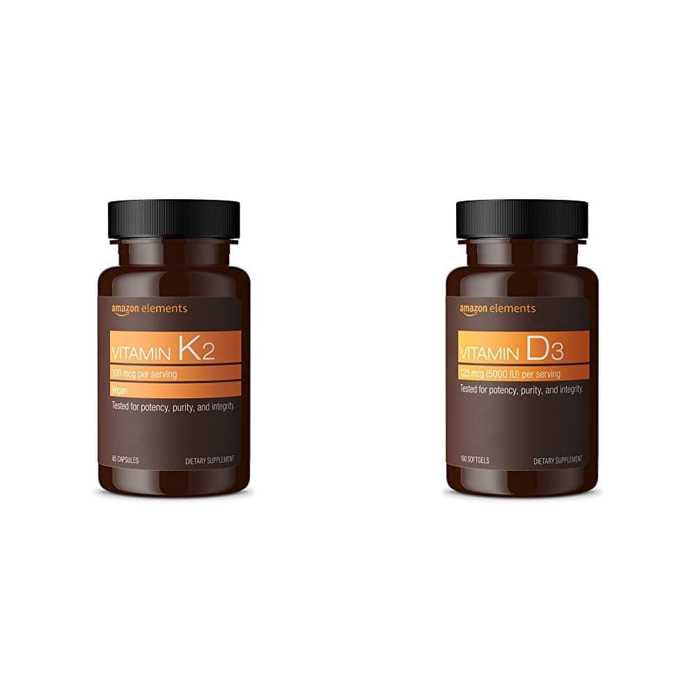 Amazon Elements Vitamin K2 (100 mcg, 65 Capsules) and Vitamin D3 (5000 IU, 180 Softgels)