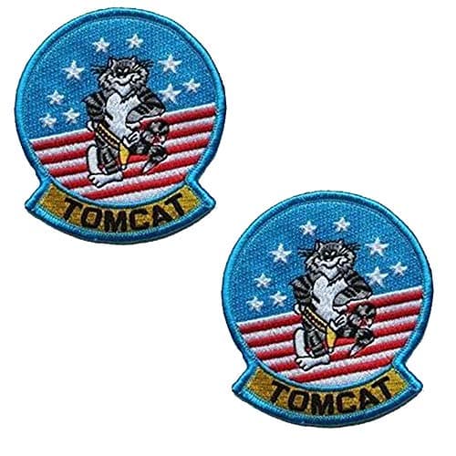 Tom Cat Top Gun Movie Costume Airforce Fighter Cosplay Costume Embroidered Patch Military Tactical Morale Fastener Hook Loop Backing Patches Appliques Badges 3.5 inch 2PCS