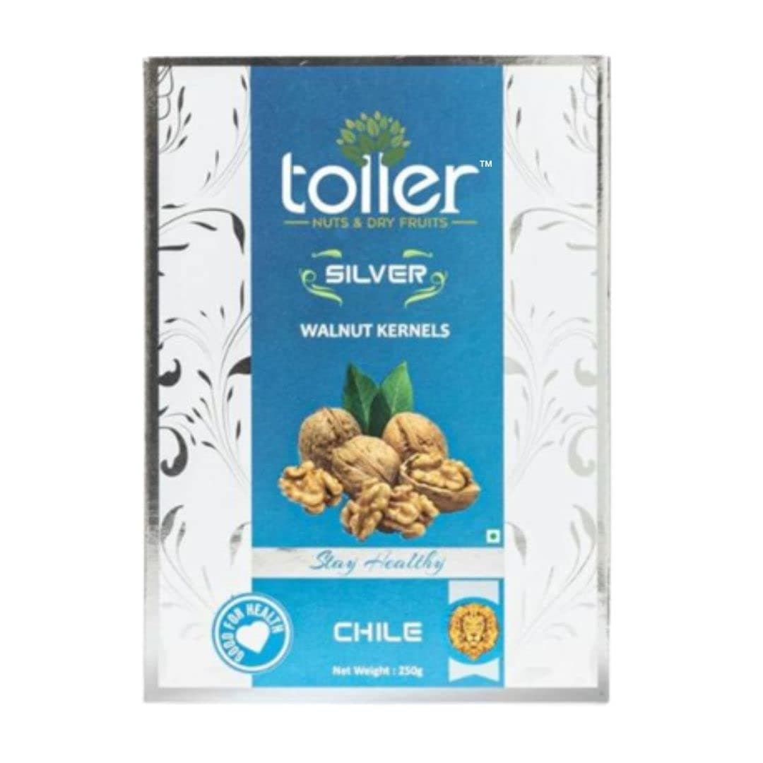 toller 100% Natural and Premium Dried Silver Chile Walnut Kernel without Shell | whole Akrot Giri Low Calorie Nut & Dry Fruits | 0g Trans Fat & Cholesterol Free (250 gram)