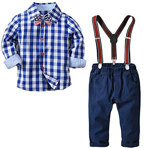 YilakuBaby Boy Clothes Suit Toddler Birthday Outfit Sets Dress Shirts with Tie+Suspender Pants 1-7 Years