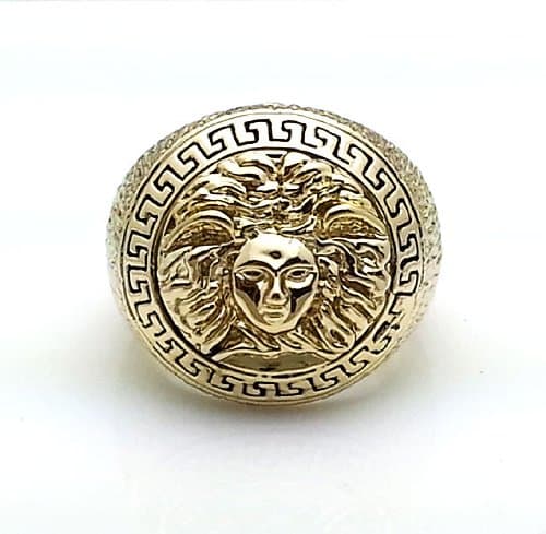 Size 12 Medusa Head Gold Tone Mens Ring Hip Ring