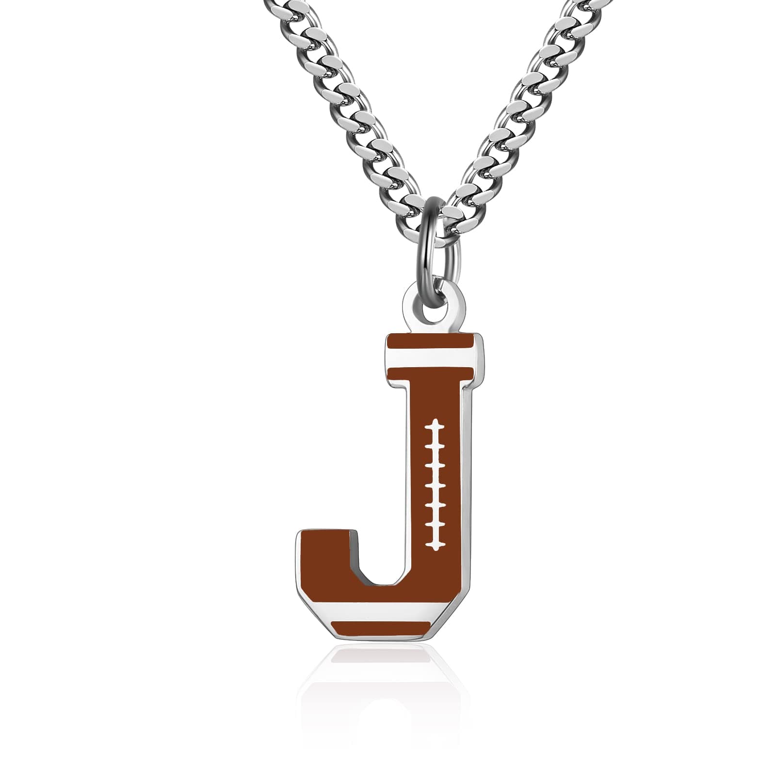 AIAINAGI Football Letter Necklace - Men's Football Charm Pendant, Stainless Steel Silver Chain, 22inch Personalized Gift