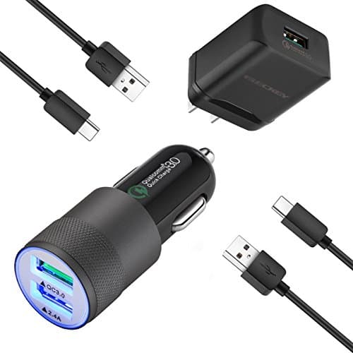 Rapid USB C Car Charger Set, Compatible for Samsung Galaxy S10/S10 Plus/S10e/S9/S9 Plus/S8/S8 Plus/Note 10 Plus/9/8, LG G6/G5/V30/V20, Car Charger + Wall Charger