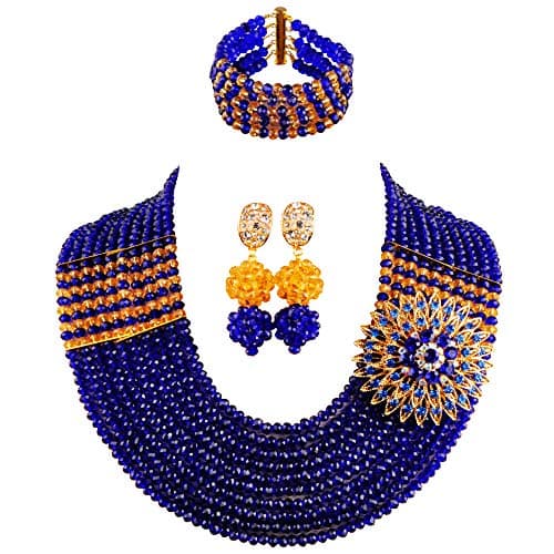 aczuv10 Rows African Beads Jewelry Set for Women Nigerian Wedding Bridal Jewelry Sets