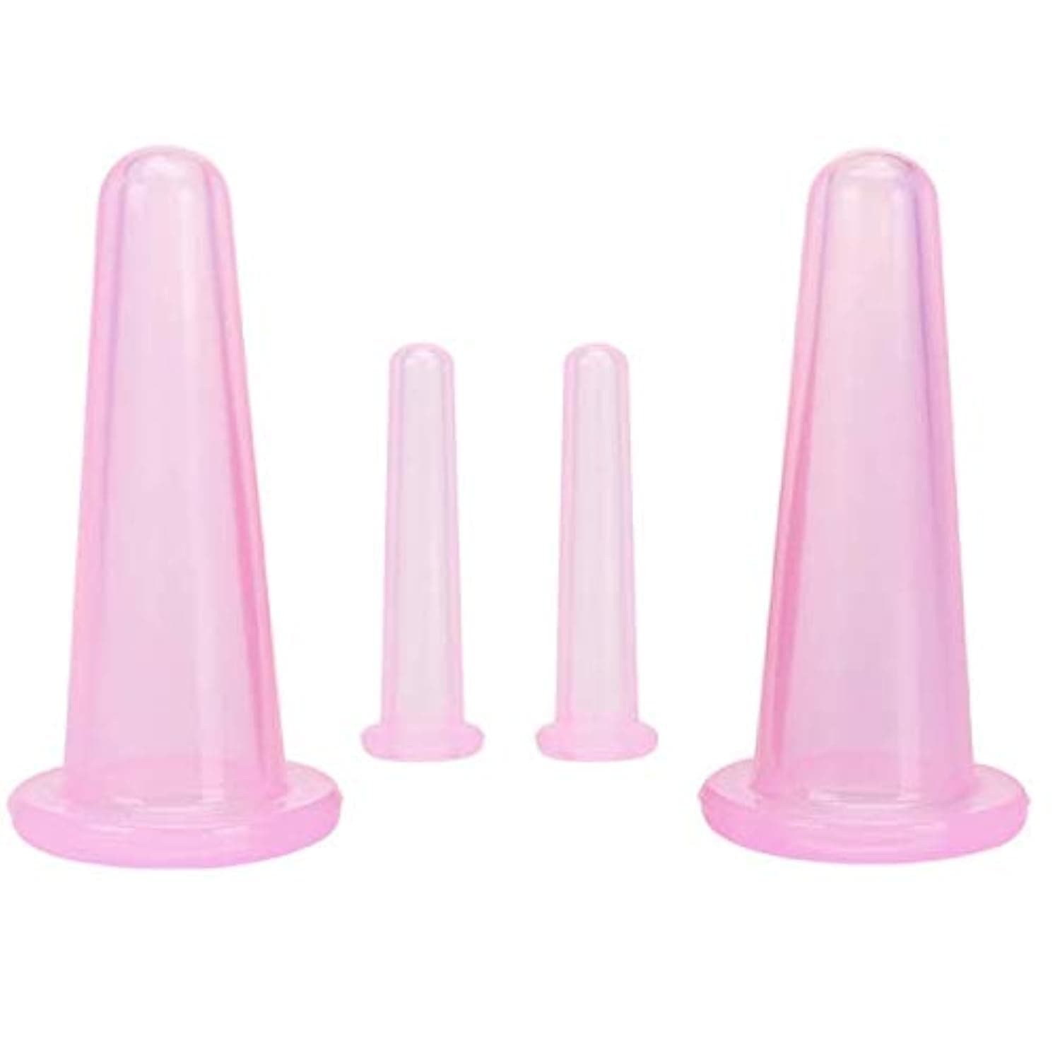 Facial Cupping Therapy Set - 4 Pieces Anti-Cellulite Silicone Vacuum Cups for Face and Eye Massage (2 Small + 2 Large)