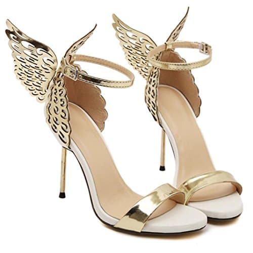 Outsta Women Valentine Shoes Butterfly Flying Bronzing Sequins Big Bowknot High Heels Sandals Summer Dress Shoes (Gold, US:7)