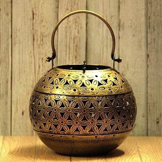 Wudnik Crafts Home Decor Handcrafted Beautiful Hanging Metal Lota Candle Holder Antique Shade Box for Home Decoration|Lantern|Candle Stand|Gifting (14 x 14 x 14 cm)