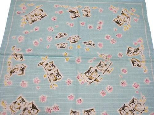 Furoshiki Japanese traditional wrapping cloth.Shantung chief.Bento box lunch box wrapping cloth.Cotton100%.Made in Japan(owl fukuro blue)