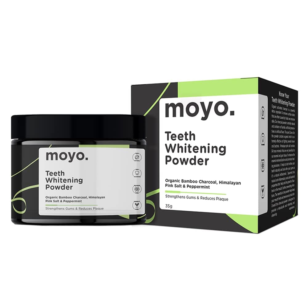 Moyo Activated Charcoal Teeth Whitening Powder | 100% Natural Teeth Whitening Product | Spearmint & Himalayan Pink Salt | 35g