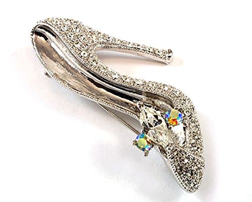 Ruselo High Heel Stiletto Shoe Crystal Rhinestone Brooch Pin- Mother's Day, Wedding, Birthday, Anniversary, Gift for Her. Great for Shawl, Pashmina, Scarf.