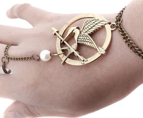 NC LIFENC 3D Hunger Game Finger Bracelets 3 Color Alloy Arrow Bird Pearl Chain Link#5 (bronze)