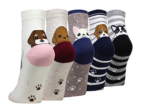 Wish Island Women's 4/5 Packs Cotton Crew Novelty Socks