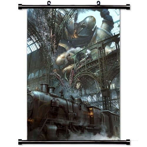 Home Decor Art Poster with Steampunk Train Station Fantasy Mobile Wallpaper Wall Scroll Poster Fabric Painting 23.6 X 35.4 Inch (60cm X 90 cm)