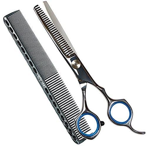 Professional Hair Cutting Shaving Scissors Thinning Texturizing Shears 6",Stainless Steel Barber Handmade Hair-cutting with Carbon Comb and Adjustable Finger Inserts