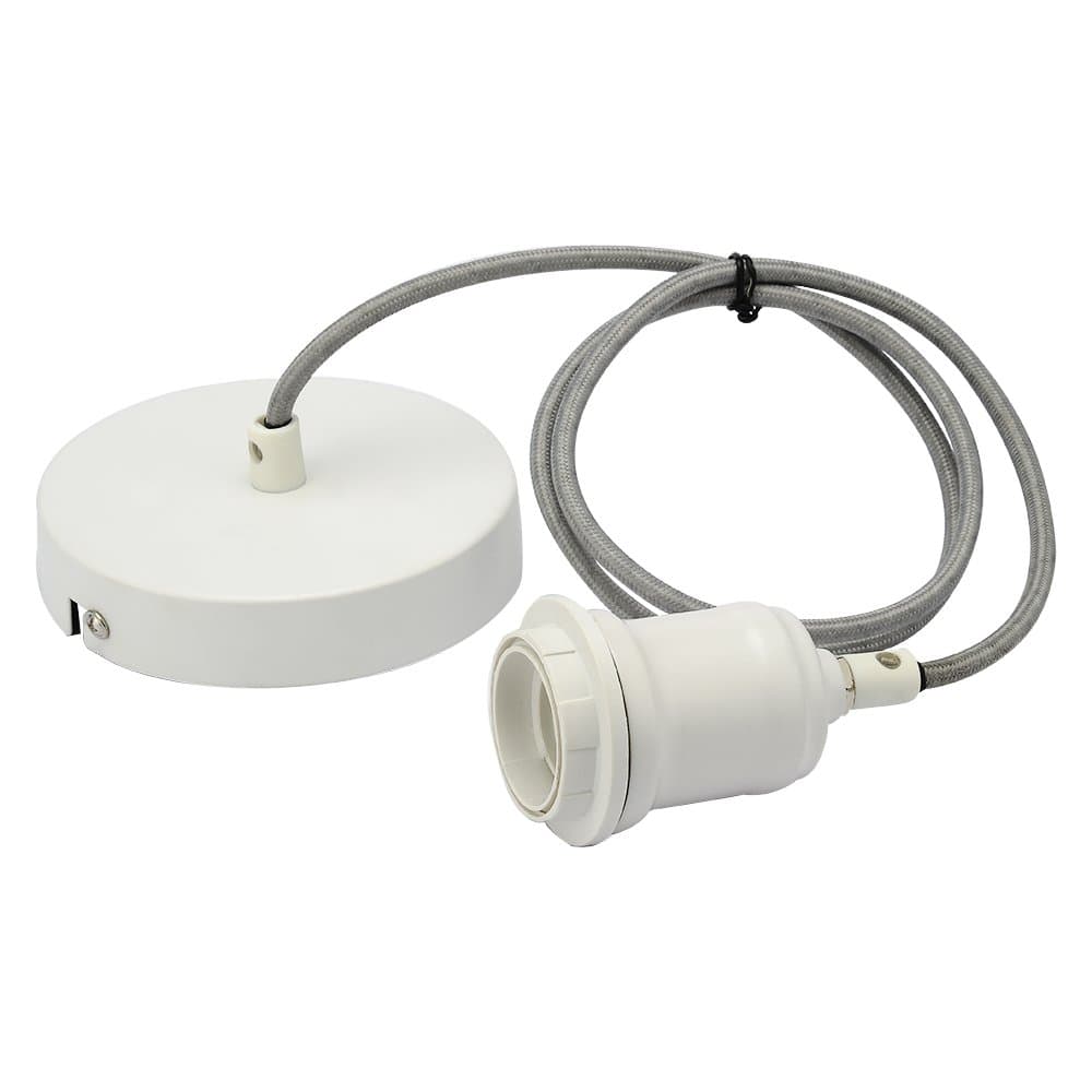 Morden Braided Flex Lamp Holder,Suspended Pendant Light Fitting E27 Lamp Holder White Ceiling Rose-KIT01WH