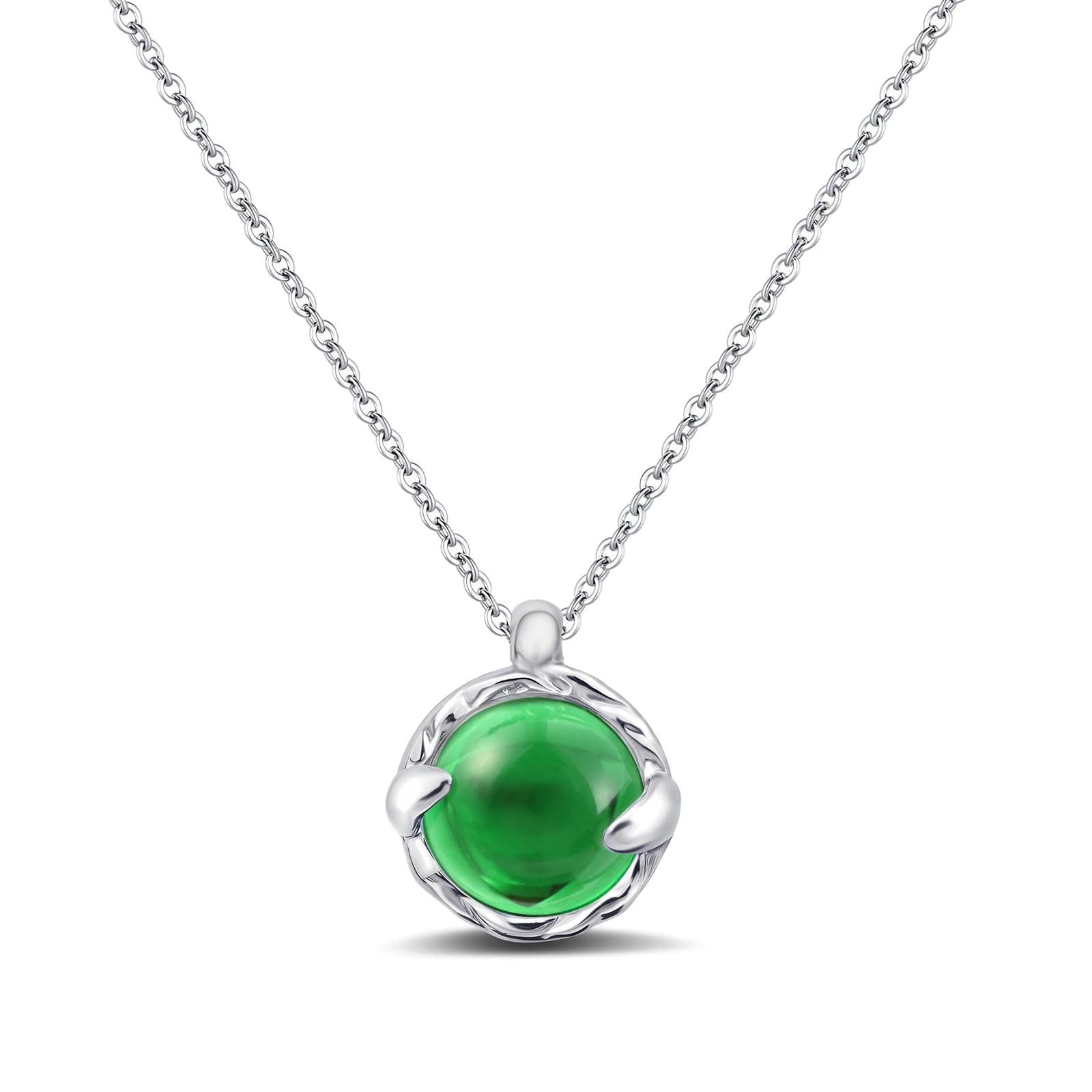 Circle Emerald Necklace Green Gemstone Pendant Necklace for Women Girls Silver Handmade Necklaces Emerald Jewellery for Gift Valentine's Day