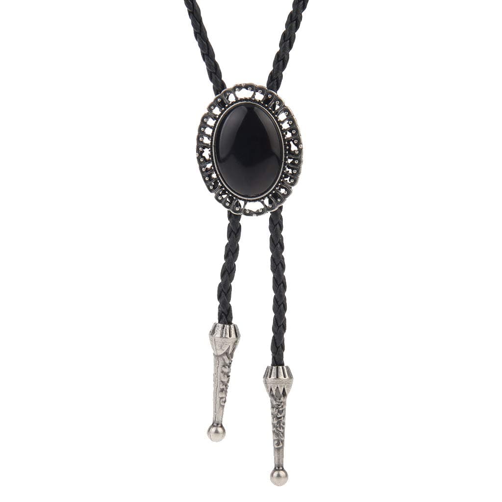 Western Black Bolo Tie for Men and Women,Native American Leather Bolo Tie String