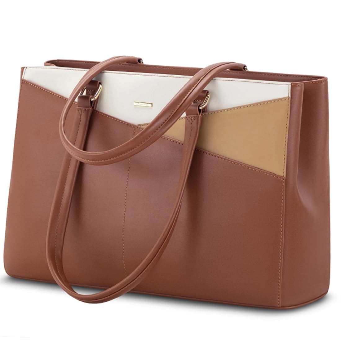 LOVEVOOK Laptop Tote Bag for Women, Office Work Bag Briefcase fit for 15.6 inch Laptop, Large Capacity Teacher Computer Bag Handbag Brown/Apricot/Beige