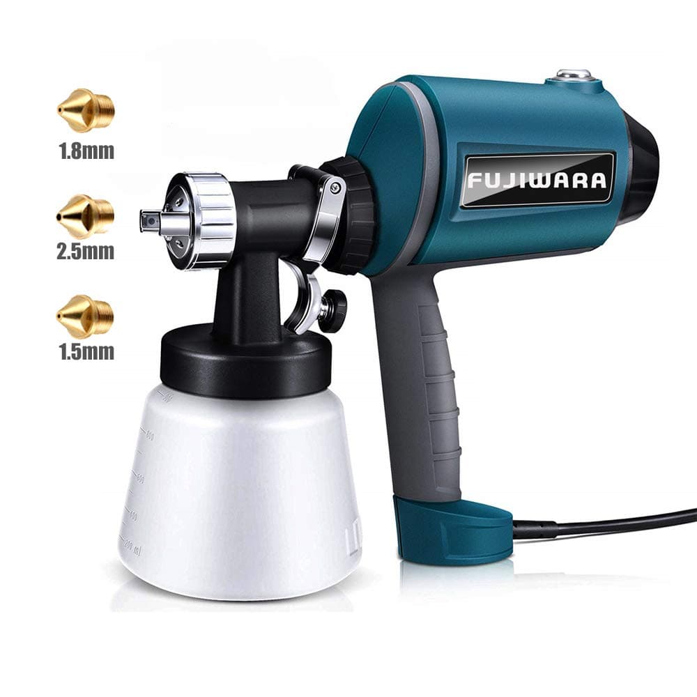 Paint Sprayer Electric HVLP Airless Paint Gun with 3 Spray Patterns, 3 Chrome-Plated Nozzle Sizes, Adjustable Valve Knob, 900ml Detachable Container from FUJIWARA