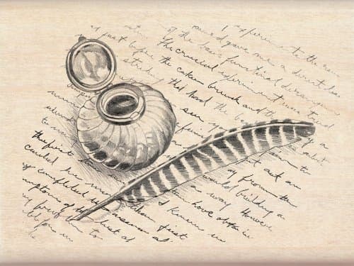 Inkadinkado Quill and Inkwell Wood Stamp