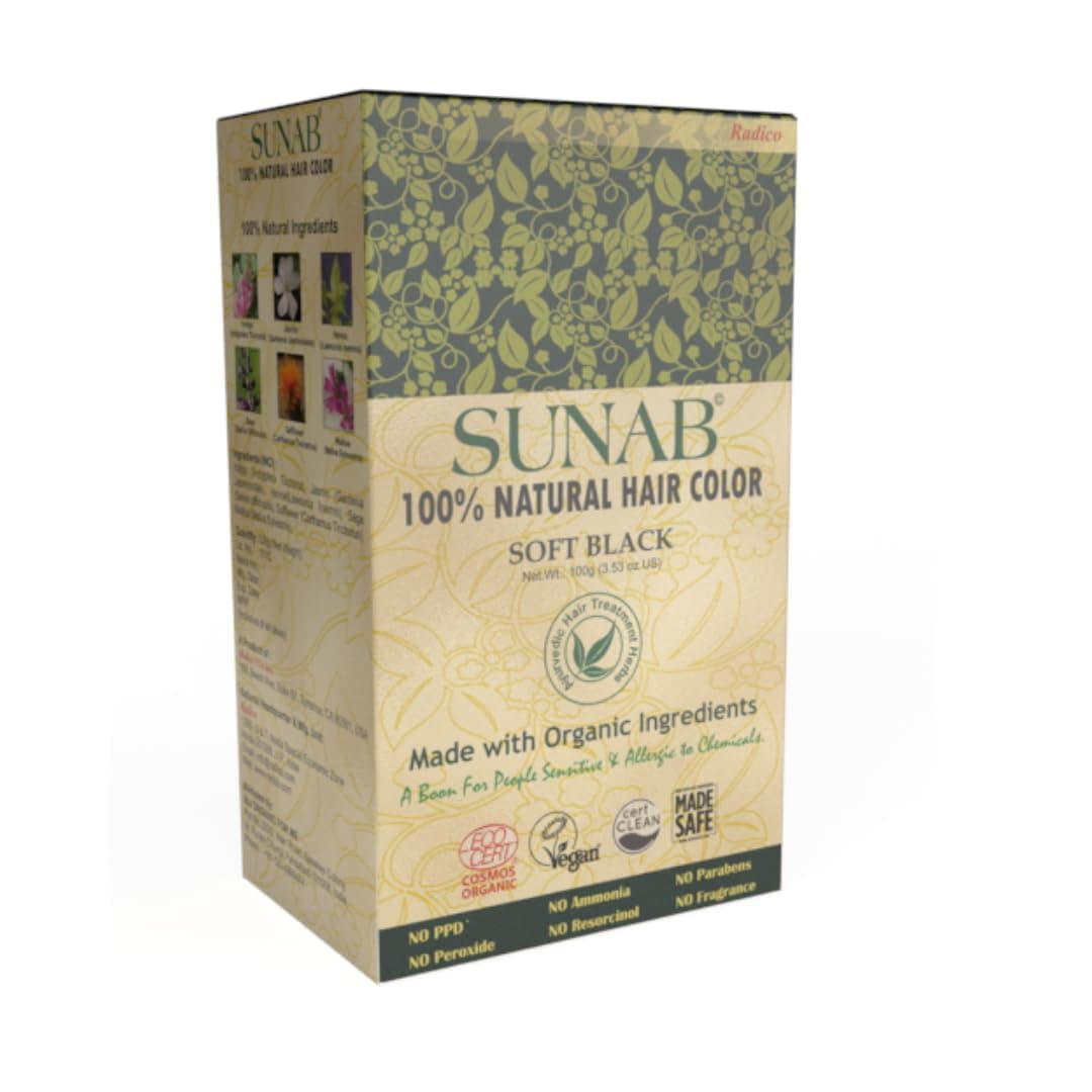 Radico Sunab Soft Black Hair Colour - 100% Natural & Safe for sensitive and allergic scalp (100g)