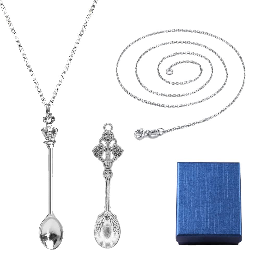 2PCS Spoon Necklace, Ket Spoon Necklace Silver Snuff Spoon Necklace Little Spoon Pendant Scoop Necklace Mini Ibiza Spoon Necklace Set spoon jewellery Hidden Snuff Spoon Necklace for Women Ladies Girls