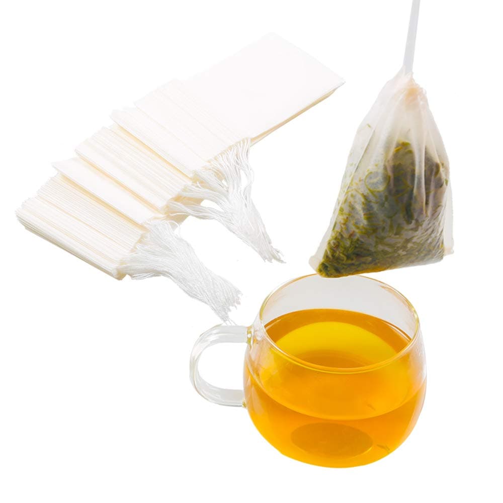 Tea Filter bags, safe and natural material, disposable tea infuser, empty tea bag with drawstring for loose leaf tea, set of 200(3.15 x 3.94 inch ) (White200)