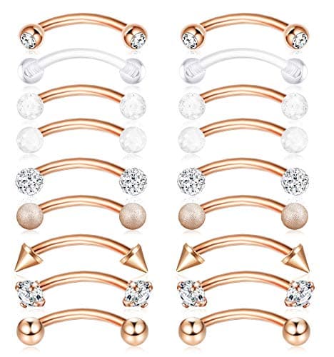 16G Stainless Steel Rook Daith Earrings Belly Lip Ring Eyebrow Piercing CZ Punk Plastic Curved Barbell Body Piercing Jewelry