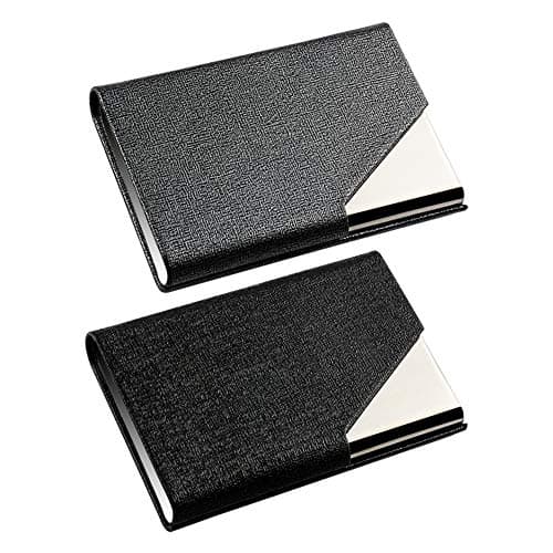 KISSWILL 3 Pack Business Card Holders, Thumb-Drive Business Card Case and Leather Card Case with Magnetic Shut and Slim Metal Card Case, Excellent Design for Men and Women