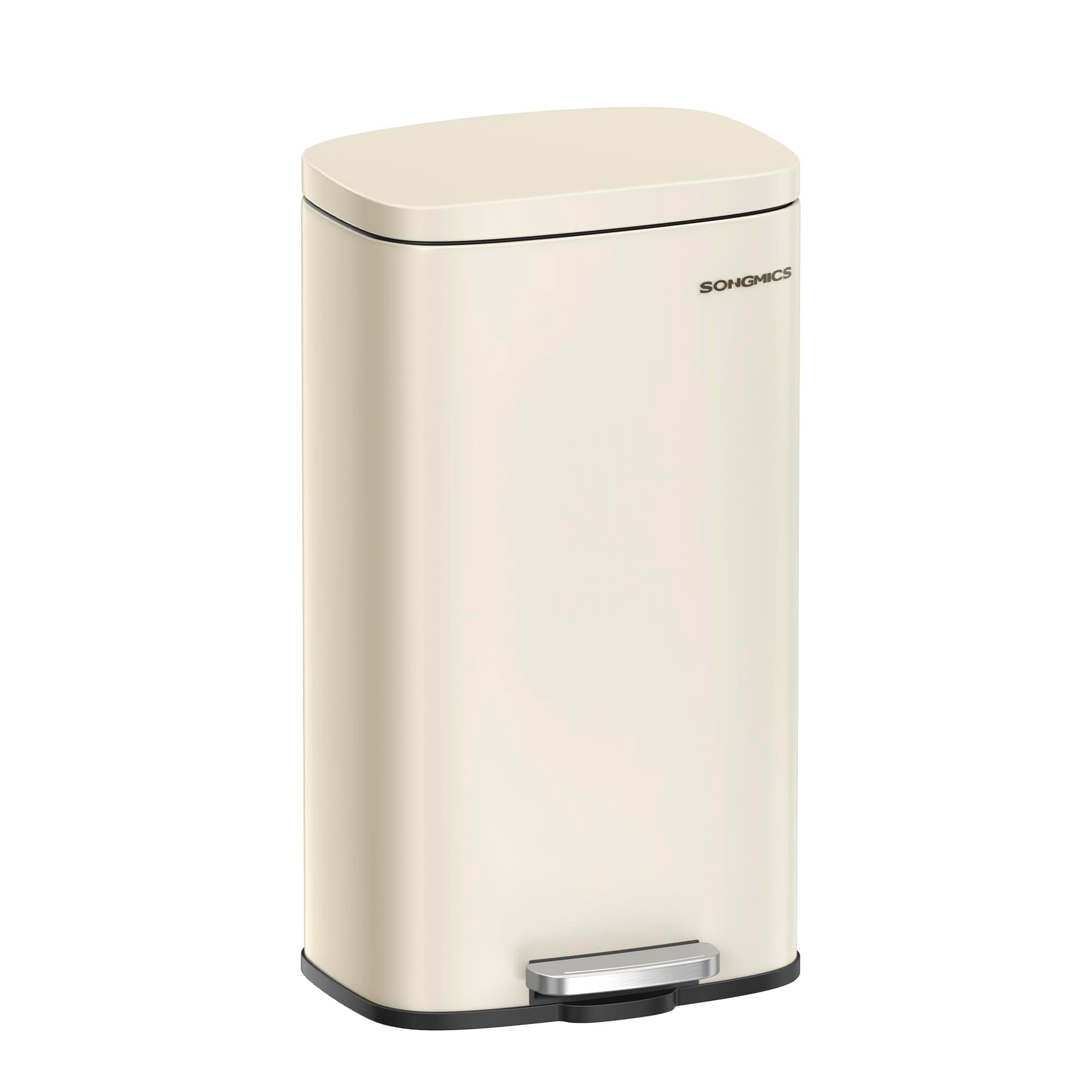 SONGMICS Kitchen Bin 8 Gallon (30 L), Pedal Rubbish Bin, Soft Close, Step-On Pedal, Steel, Inner Bucket, Sand Beige LTB03A02