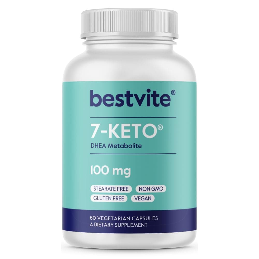 BESTVITE 7-Keto 100mg DHEA (60 Vegetarian Capsules) - No Stearates - Vegan - Non GMO - Gluten Free - Supports Energy Metabolism* - Easy to Swallow Capsules