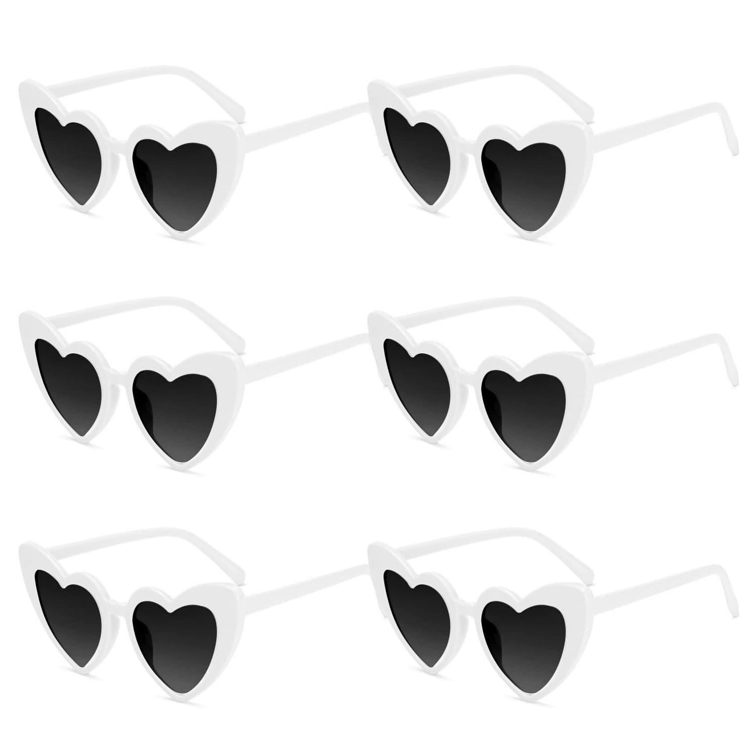 6pcs White Heart Sunglasses, Retro Glasses, Love Heart Sunglasses, Uv Protection, Fashion Sunglasses, Outdoor Party