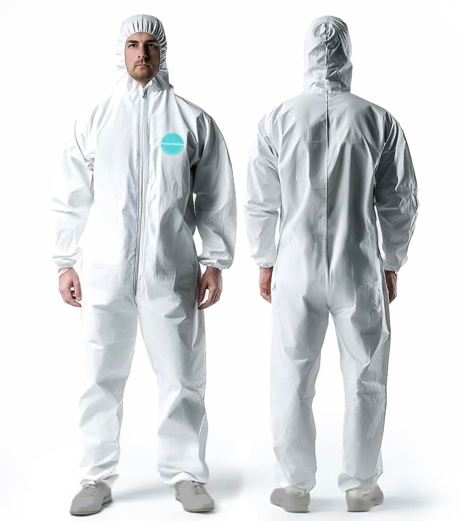 unisex-adult Microporous Polyethylene Coated Polypropylene Disposable Protective Coverall With Hood, Elastic Wrists and Ankles Hazmat suits (pack of 1)