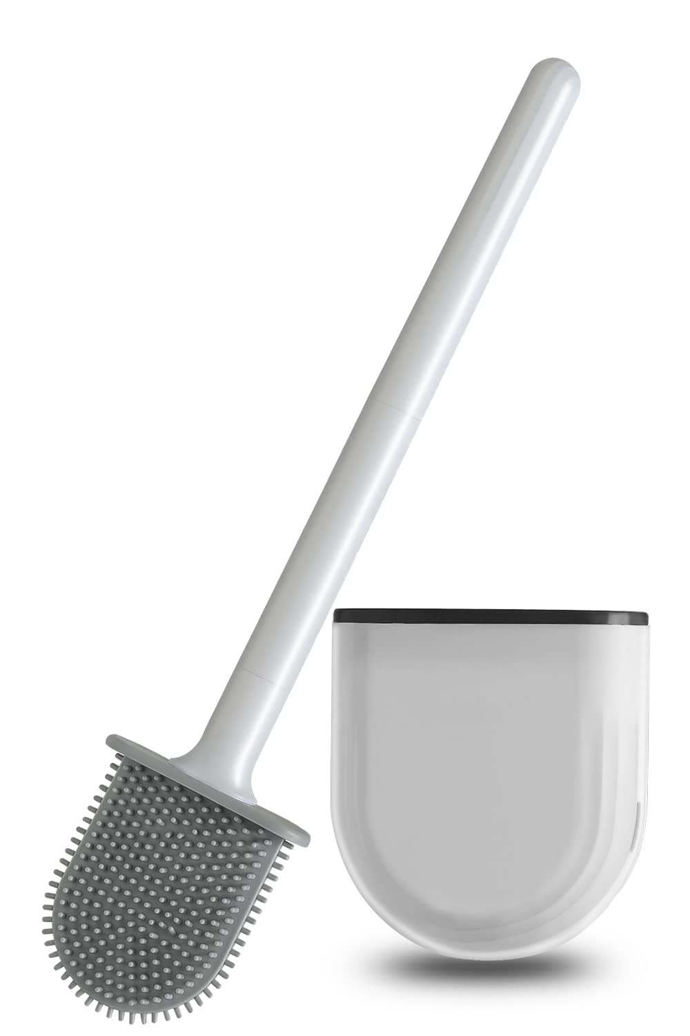 Toilet Brush and Holder Set for Bathroom, Flexible Toilet Cleaning Bowl Brush Head with Silicone Bristles, Compact Size for Storage and Organization with Ventilation Slots Base (White)